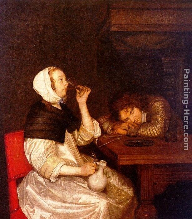 Gerard ter Borch Woman Drinking with a Sleeping Soldier